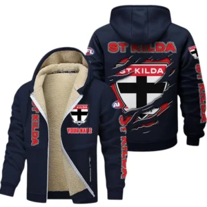 St Kilda Fans Gift Lamb Fleece Thick Coat, All Over Print Thick Coat For Sport Fan, Custom Name AFL145071825133 - Navy blue