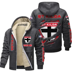 St Kilda Fans Gift Lamb Fleece Thick Coat, All Over Print Thick Coat For Sport Fan, Custom Name AFL145071825133 - Dark gray