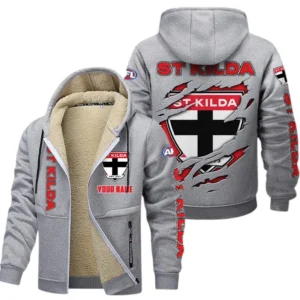 St Kilda Fans Gift Lamb Fleece Thick Coat, All Over Print Thick Coat For Sport Fan, Custom Name AFL145071825133 - Light gray
