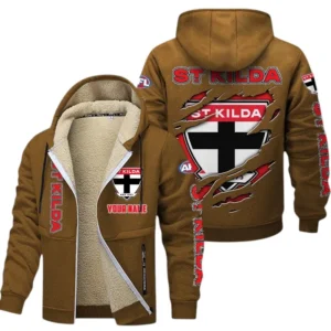 St Kilda Fans Gift Lamb Fleece Thick Coat, All Over Print Thick Coat For Sport Fan, Custom Name AFL145071825133 - Brown