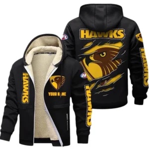 Hawthorn Fans Gift Lamb Fleece Thick Coat, All Over Print Thick Coat For Sport Fan, Custom Name AFL145071825134 - Black