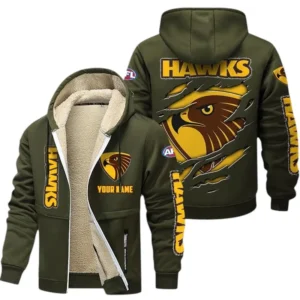 Hawthorn Fans Gift Lamb Fleece Thick Coat, All Over Print Thick Coat For Sport Fan, Custom Name AFL145071825134 - Army Green