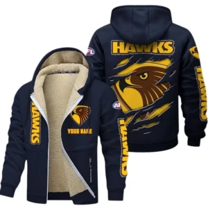 Hawthorn Fans Gift Lamb Fleece Thick Coat, All Over Print Thick Coat For Sport Fan, Custom Name AFL145071825134 - Navy blue