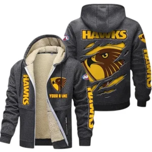 Hawthorn Fans Gift Lamb Fleece Thick Coat, All Over Print Thick Coat For Sport Fan, Custom Name AFL145071825134 - Dark gray