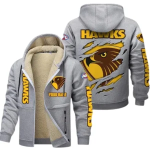 Hawthorn Fans Gift Lamb Fleece Thick Coat, All Over Print Thick Coat For Sport Fan, Custom Name AFL145071825134 - Light gray