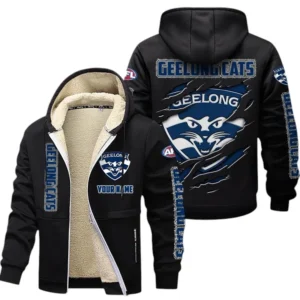 Geelong Cats Fans Gift Lamb Fleece Thick Coat, All Over Print Thick Coat For Sport Fan, Custom Name AFL145071825135 - Black