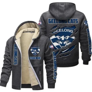 Geelong Cats Fans Gift Lamb Fleece Thick Coat, All Over Print Thick Coat For Sport Fan, Custom Name AFL145071825135 - Dark gray