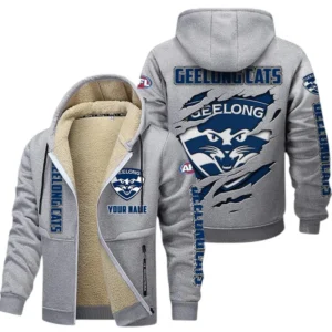Geelong Cats Fans Gift Lamb Fleece Thick Coat, All Over Print Thick Coat For Sport Fan, Custom Name AFL145071825135 - Light gray