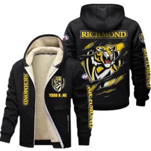 Richmond Fans Gift Lamb Fleece Thick Coat, All Over Print Thick Coat For Sport Fan, Custom Name AFL145071825136 - Black