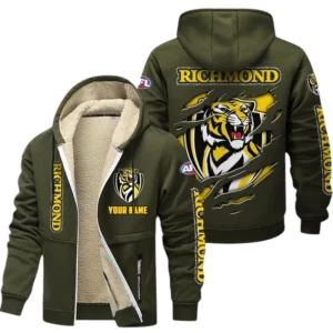 Richmond Fans Gift Lamb Fleece Thick Coat, All Over Print Thick Coat For Sport Fan, Custom Name AFL145071825136 - Army Green