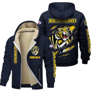 Richmond Fans Gift Lamb Fleece Thick Coat, All Over Print Thick Coat For Sport Fan, Custom Name AFL145071825136 - Navy blue