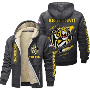 Richmond Fans Gift Lamb Fleece Thick Coat, All Over Print Thick Coat For Sport Fan, Custom Name AFL145071825136 - Dark gray