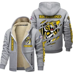 Richmond Fans Gift Lamb Fleece Thick Coat, All Over Print Thick Coat For Sport Fan, Custom Name AFL145071825136 - Light gray