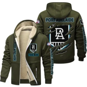 Port Adelaide Fans Gift Lamb Fleece Thick Coat, All Over Print Thick Coat For Sport Fan, Custom Name AFL145071825138 - Army Green