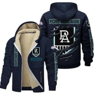 Port Adelaide Fans Gift Lamb Fleece Thick Coat, All Over Print Thick Coat For Sport Fan, Custom Name AFL145071825138 - Navy blue