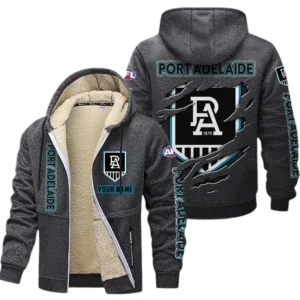 Port Adelaide Fans Gift Lamb Fleece Thick Coat, All Over Print Thick Coat For Sport Fan, Custom Name AFL145071825138 - Dark gray