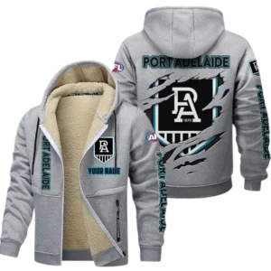 Port Adelaide Fans Gift Lamb Fleece Thick Coat, All Over Print Thick Coat For Sport Fan, Custom Name AFL145071825138 - Light gray