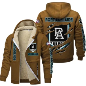 Port Adelaide Fans Gift Lamb Fleece Thick Coat, All Over Print Thick Coat For Sport Fan, Custom Name AFL145071825138 - Brown
