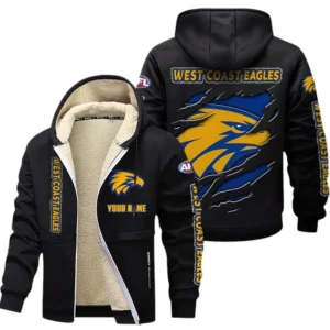 West Coast Eagles Fans Gift Lamb Fleece Thick Coat, All Over Print Thick Coat For Sport Fan, Custom Name AFL145071825139 - Black