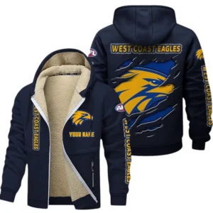 West Coast Eagles Fans Gift Lamb Fleece Thick Coat, All Over Print Thick Coat For Sport Fan, Custom Name AFL145071825139 - Navy blue