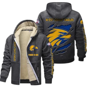 West Coast Eagles Fans Gift Lamb Fleece Thick Coat, All Over Print Thick Coat For Sport Fan, Custom Name AFL145071825139 - Dark gray