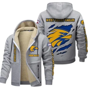 West Coast Eagles Fans Gift Lamb Fleece Thick Coat, All Over Print Thick Coat For Sport Fan, Custom Name AFL145071825139 - Light gray