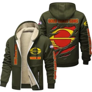 Gold Coast Suns Fans Gift Lamb Fleece Thick Coat, All Over Print Thick Coat For Sport Fan, Custom Name AFL145071825140 - Army Green