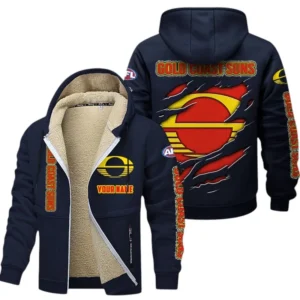 Gold Coast Suns Fans Gift Lamb Fleece Thick Coat, All Over Print Thick Coat For Sport Fan, Custom Name AFL145071825140 - Navy blue