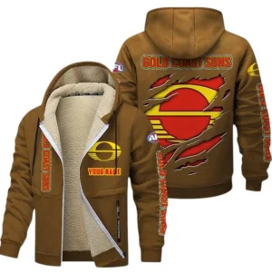 Gold Coast Suns Fans Gift Lamb Fleece Thick Coat, All Over Print Thick Coat For Sport Fan, Custom Name AFL145071825140 - Brown