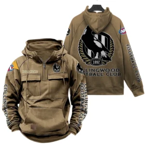 Collingwood Fans Gift Tactical Quarter Zip Hoodie, All Over Print Hoodie For Sport Fan, Custom Name AFL150071825123 - Khaki