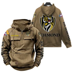Richmond Fans Gift Tactical Quarter Zip Hoodie, All Over Print Hoodie For Sport Fan, Custom Name AFL150071825124 - Khaki