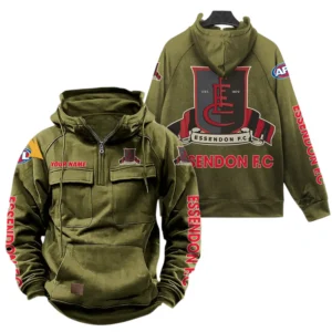 Essendon Fans Gift Tactical Quarter Zip Hoodie, All Over Print Hoodie For Sport Fan, Custom Name AFL150071825126 - Army Green