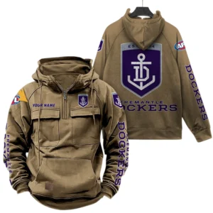 Fremantle Fans Gift Tactical Quarter Zip Hoodie, All Over Print Hoodie For Sport Fan, Custom Name AFL150071825127 - Khaki