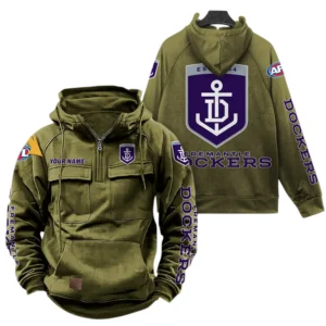 Fremantle Fans Gift Tactical Quarter Zip Hoodie, All Over Print Hoodie For Sport Fan, Custom Name AFL150071825127 - Army Green