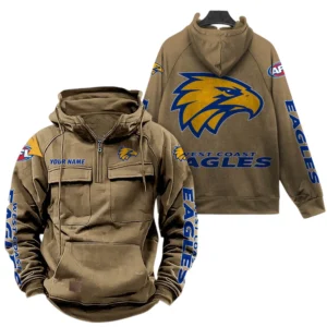 West Coast Eagles Fans Gift Tactical Quarter Zip Hoodie, All Over Print Hoodie For Sport Fan, Custom Name AFL150071825128 - Khaki