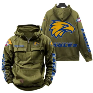 West Coast Eagles Fans Gift Tactical Quarter Zip Hoodie, All Over Print Hoodie For Sport Fan, Custom Name AFL150071825128 - Army Green