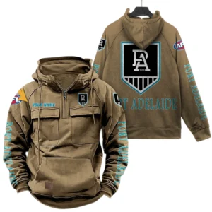 Port Adelaide Fans Gift Tactical Quarter Zip Hoodie, All Over Print Hoodie For Sport Fan, Custom Name AFL150071825129 - Khaki