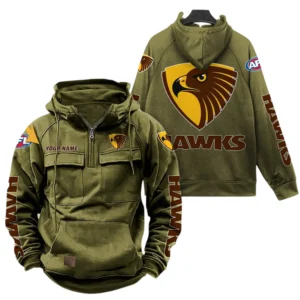 Hawthorn Fans Gift Tactical Quarter Zip Hoodie, All Over Print Hoodie For Sport Fan, Custom Name AFL150071825130 - Army Green