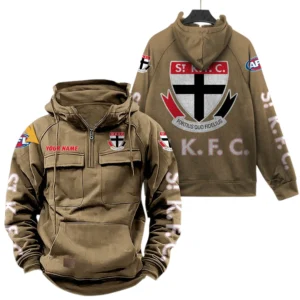 St Kilda Fans Gift Tactical Quarter Zip Hoodie, All Over Print Hoodie For Sport Fan, Custom Name AFL150071825131 - Khaki