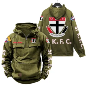 St Kilda Fans Gift Tactical Quarter Zip Hoodie, All Over Print Hoodie For Sport Fan, Custom Name AFL150071825131 - Army Green