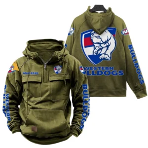Western Bulldogs Fans Gift Tactical Quarter Zip Hoodie, All Over Print Hoodie For Sport Fan, Custom Name AFL150071825132 - Army Green