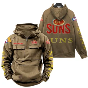 Gold Coast Suns Fans Gift Tactical Quarter Zip Hoodie, All Over Print Hoodie For Sport Fan, Custom Name AFL150071825134 - Khaki