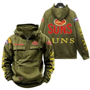 Gold Coast Suns Fans Gift Tactical Quarter Zip Hoodie, All Over Print Hoodie For Sport Fan, Custom Name AFL150071825134 - Army Green