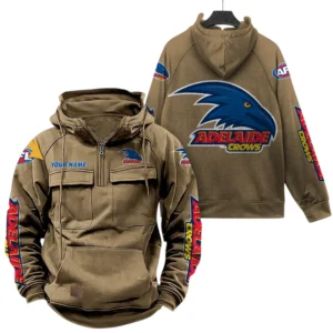 Adelaide Crows Fans Gift Tactical Quarter Zip Hoodie, All Over Print Hoodie For Sport Fan, Custom Name AFL150071825135 - Khaki
