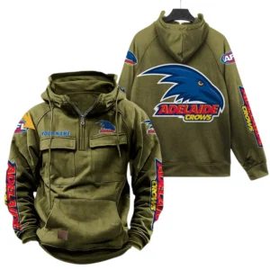 Adelaide Crows Fans Gift Tactical Quarter Zip Hoodie, All Over Print Hoodie For Sport Fan, Custom Name AFL150071825135 - Army Green