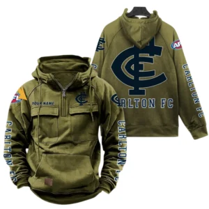 Carlton Fans Gift Tactical Quarter Zip Hoodie, All Over Print Hoodie For Sport Fan, Custom Name AFL150071825136 - Army Green