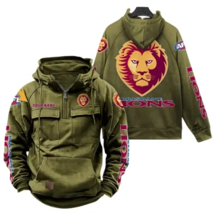 Brisbane Lions Fans Gift Tactical Quarter Zip Hoodie, All Over Print Hoodie For Sport Fan, Custom Name AFL150071825137 - Army Green