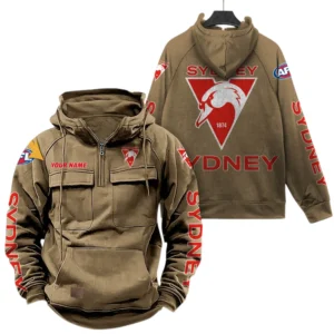 Sydney Swans Fans Gift Tactical Quarter Zip Hoodie, All Over Print Hoodie For Sport Fan, Custom Name AFL150071825139 - Khaki