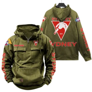 Sydney Swans Fans Gift Tactical Quarter Zip Hoodie, All Over Print Hoodie For Sport Fan, Custom Name AFL150071825139 - Army Green