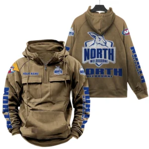 North Melbourne Fans Gift Tactical Quarter Zip Hoodie, All Over Print Hoodie For Sport Fan, Custom Name AFL150071825140 - Khaki